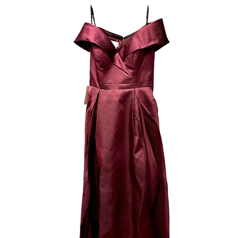 BHLDN Burgundy/Maroon CAMRYN Off the Shoulder Maxi Dress, Size US 10, Satin